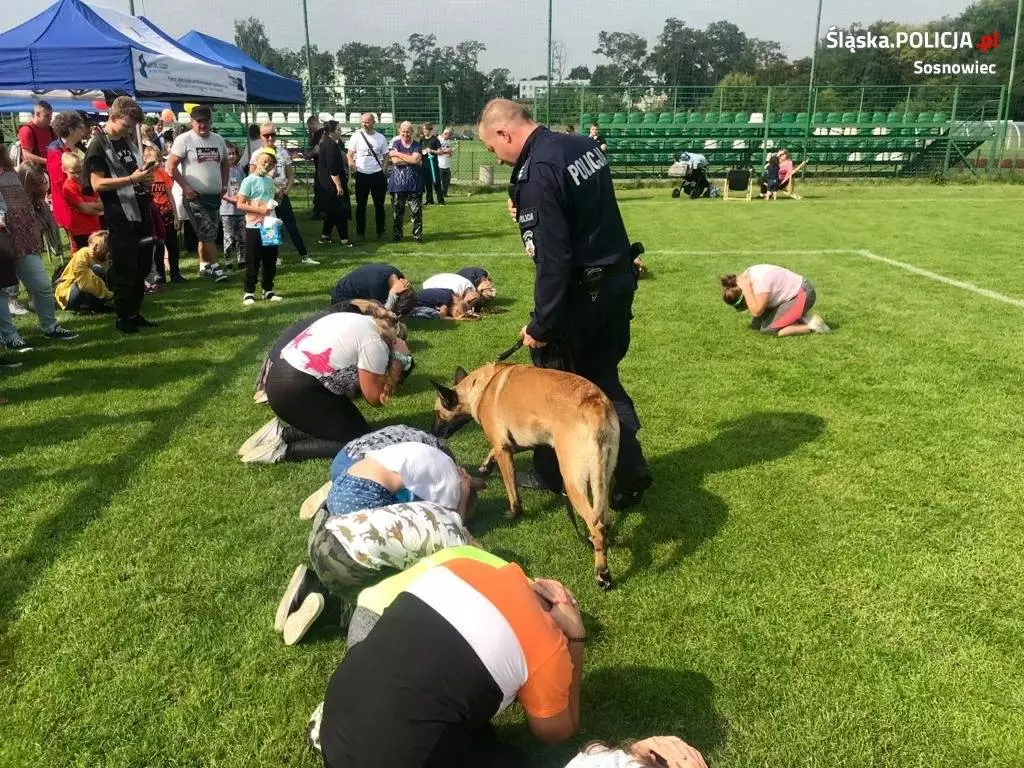 Pies policyjny pomaga&#322; uczy&#263; dzieci o bezpiecze&#324;stwie podczas pikniku