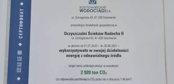 Sosnowieckie Wodociągi z pierwszym w Polsce Certyfikatem Green Manufacturer / foto. UM Sosnowiec